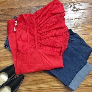 Anthro PEPIN Eyelet Short Flutter Sleeve Blouse